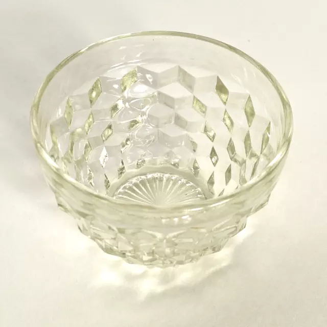 Jeannette Glass Clear Cubist Pattern Vintage Custard Dessert Bowl 3.5in