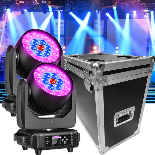 2stk LED Zoom Beam Wash Moving Head Mit Flightcase RGBW DMX Bühnenlicht dj Show