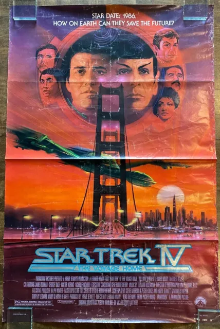 Poster Star Trek IV Movie Promo 1986 "The Voyage Home" - Vintage Used