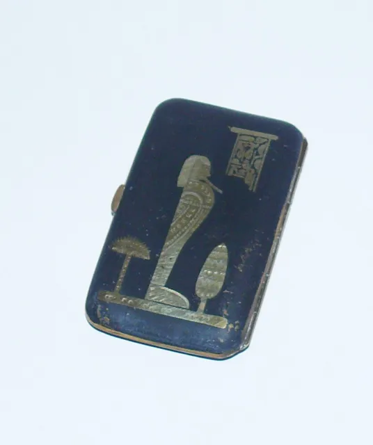 Petit étui à cigarettes Ancien avec gravure Egyptienne recto verso