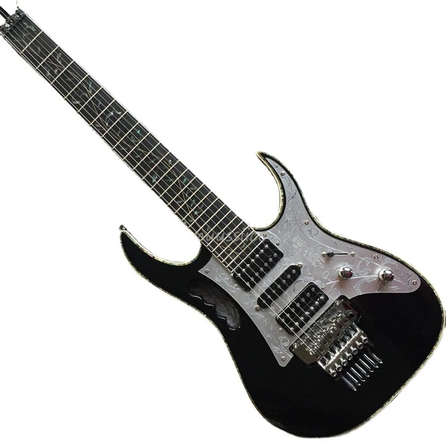 Black 7V Electric Guitars 7-Strings JEM Mirror Pickguard Chrome Hardware