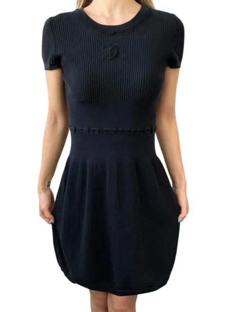CHANEL VINTAGE 09P CC Mark Short Sleeve Dress #38 Pullover Black
