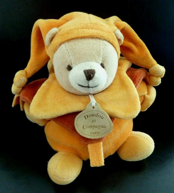 *.  DOUDOU ET COMPAGNIE BOULE  OURS orange rouille jaune billes 16cm  TBE
