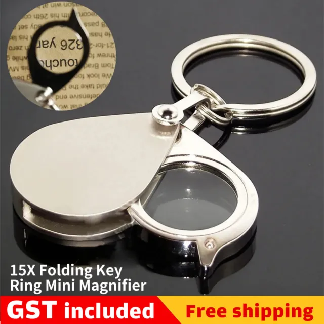 Mini Magnifier Folding Key Ring Portable Magnifying Glass Loupe Key Chain 15X AU