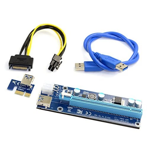 PCI-E 1x to 16x Mining Machine Enhanced Extender Riser Adapter with USB 3.0 &...