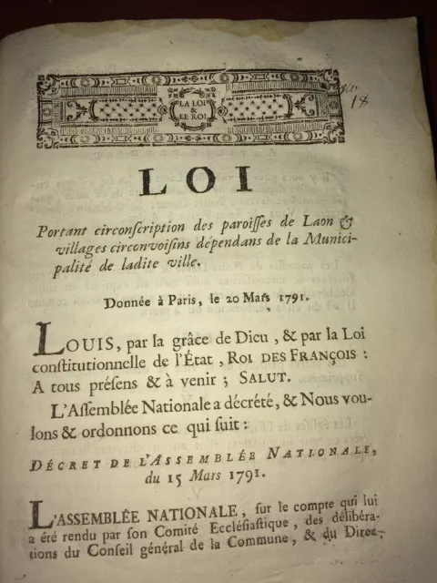 Circonscription De Laon :  Loi Révolutionnaire 1791.