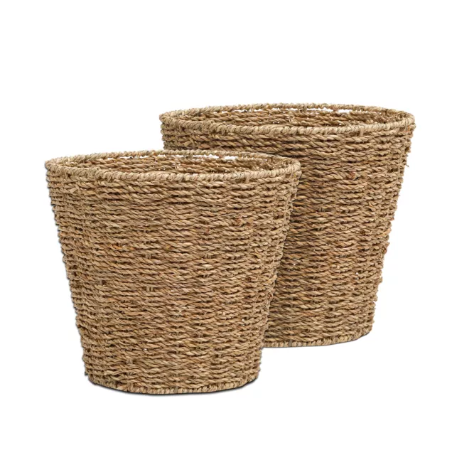 Waste Paper Bin/Basket/Storage - Ideal For Home, Office Set of 2 Seagrass Round