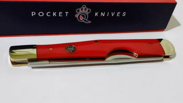 Queen Cigar Cutter Hunting Pocket Knife W/ Display Case Lg. Antique Red !