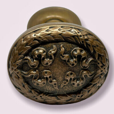 Antique Schroder Ornate Heavy Brass Bronze Victorian Entry Door Knob Oval Set