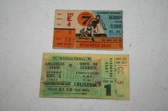 Vintage Lot 1967 Georgia Bulldogs Uga College Basketball Tickets