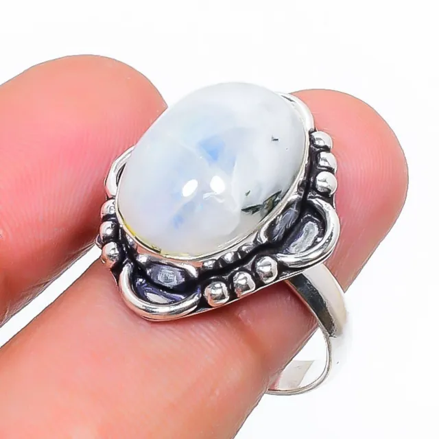 Rainbow Moonstone Gemstone Handmade 925 Sterling Silver Jewelry Ring Size 7.5