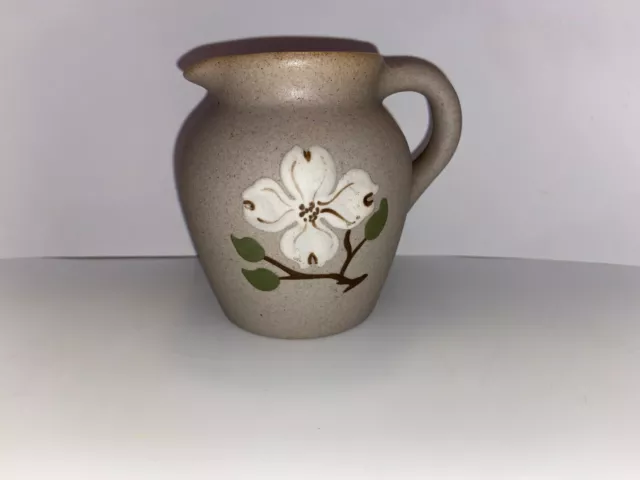 Pigeon Forge Tennessee Art Pottery Creamer Pitcher Dogwood Blossom Blue Interior
