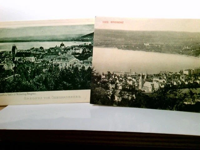 Bregenz am Bodensee. Set 2 x AK s/w. 1 x Bregenz vom Gebhardsberg. 1 x Ortsansic