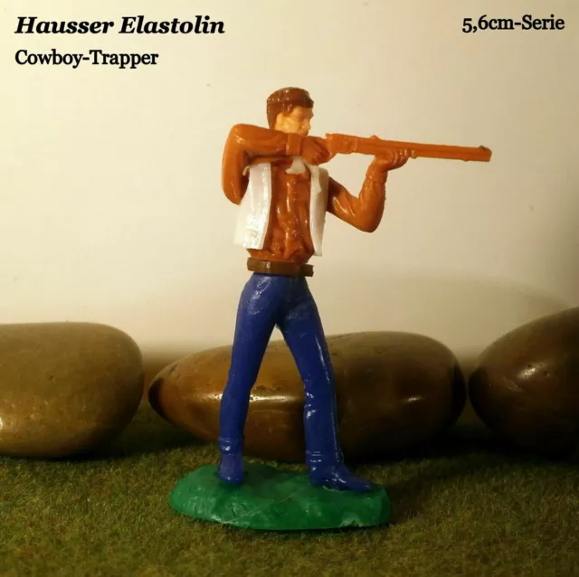 Original Hausser Elastolin 5,6cm Steckfigur beweglich Trapper mit Gewehr