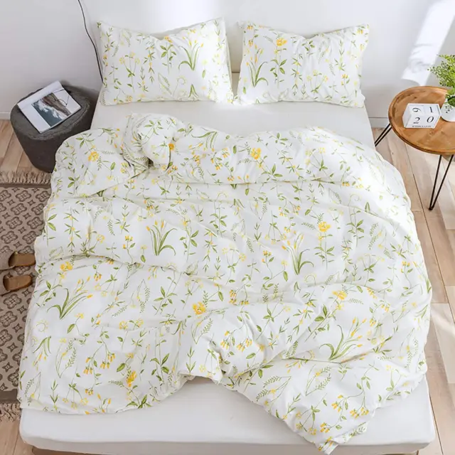 White Botanical Floral Duvet Cover Set Full Queen Size 100 Organic Cotton Boho F