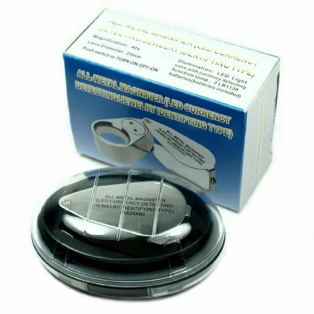 40X Jewelers Loupe Jewelry Loop Coin Magnifier Light Pocket LED Magnifying  Glass