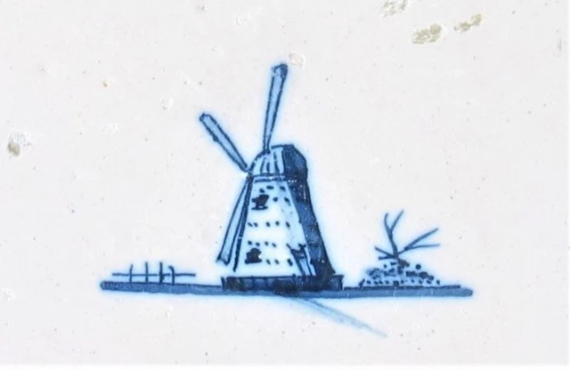 Antique Original Blue & White Delft Tile Dutch Windmill Hand Painted 1600's Nice 5
