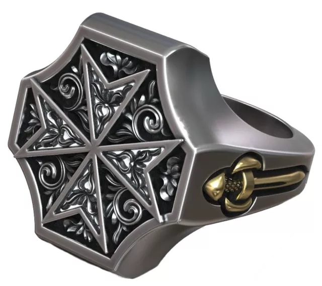 20g Maltese Cross Sword Signet Men Ring 925 SOLID STERLING SILVER