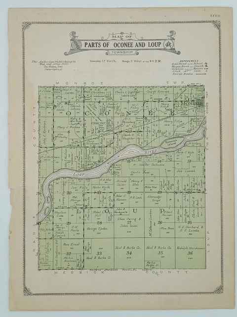 1922 Parts of Oconee & Loup Township Plat Map Platte County Nebraska
