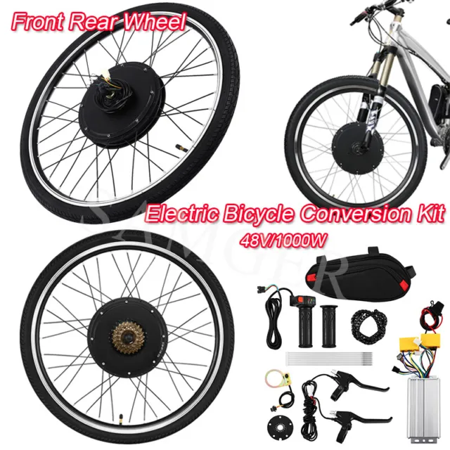 48V 1000W Electric Bicycle Motor Conversion Kit 26" Front Rear Wheel EBike Hub