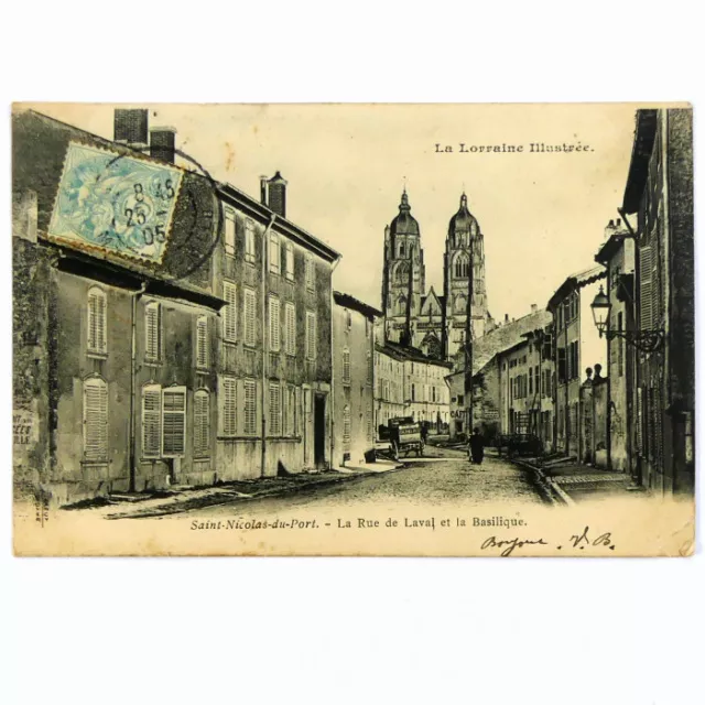 cpa 54 Saint-Nicolas-du Port 1905 la rue de Laval et la basilique