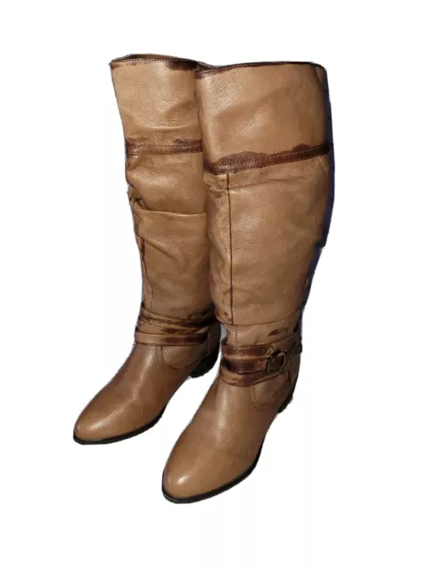 Casstro Knee High Leather Riding Boots Women’s Size US 6.5M Low Heel with Buckle