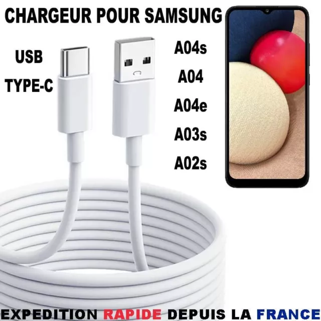 Chargeur pour Samsung Galaxy A04S/A03S/A02S Cable USB Type-C Renforcé 1m 2m 3m