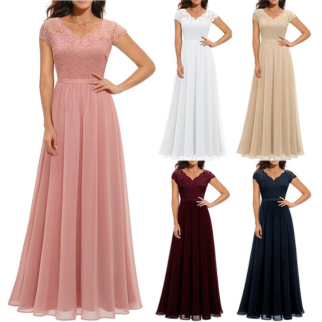 Abito da Sposa Elegante Damigella Festa Con Scollo A V IN Chiffon Maxi Lac