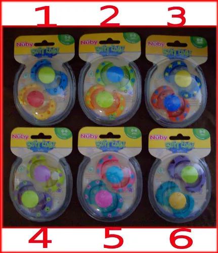 NUBY Baby  2 x Soft Edge Classic Oval DUMMIES PACIFIERS Cute - 0 - 6 mths - NEW