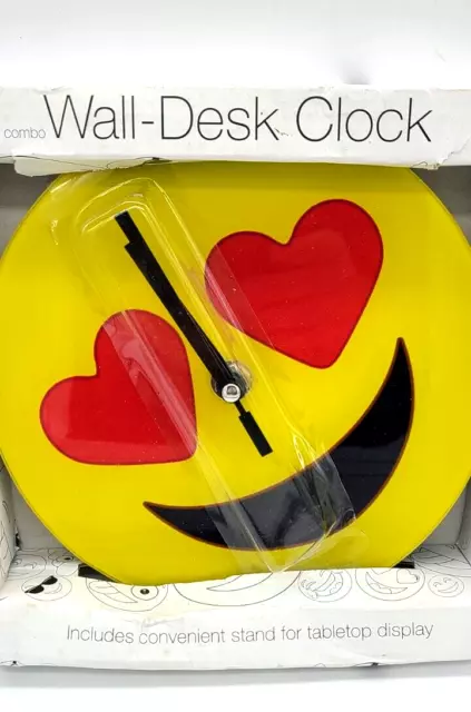 6.7 Inch Bright Yellow "Love" Emoji Wall-Desk Clock W/Heart Eyes Analog Cute