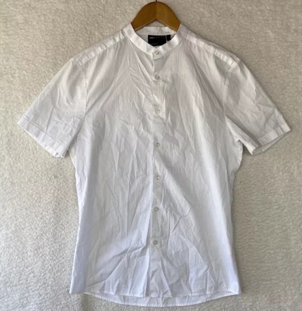 Asos Design Mens Short Sleeve Collarless Button Up Shirt Size Small White