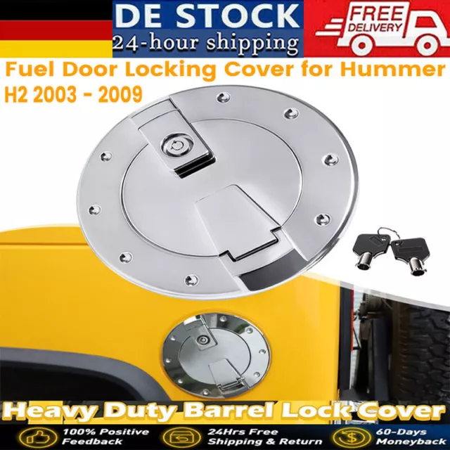 Chrome Fuel Door Locking Aluminum Gas Tank Cap Cover for Hummer H2 2003-2009