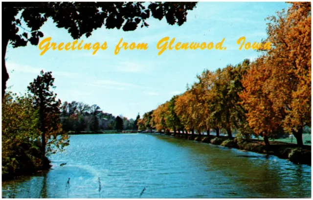 Greetings From Glenwood Iowa Postcard Glenwood Lake Park, Missouri River #86098