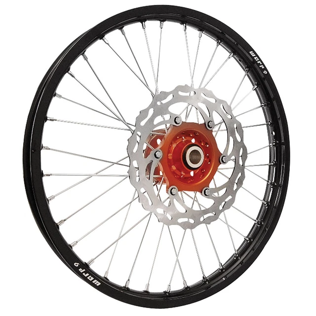 WARP 9 COMPLETE Wheel Kit Front 21 x 1.60 Black Rim/Orange Hub/Silver