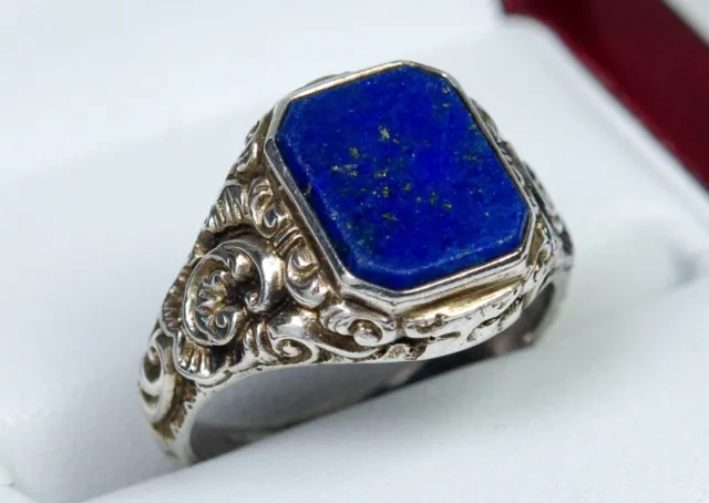 830 Argent - Style Ancien Art Nouveau Hommes-Bague / Chevalière - Lapis Lazuli