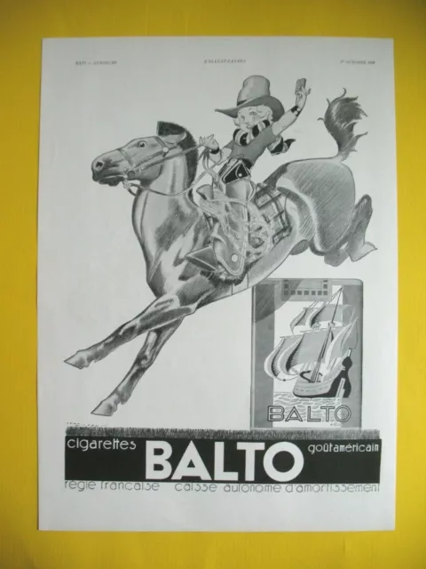 Publicite De Presse Balto Regie Francaise Cigarette Illustration R. Vincent 1932