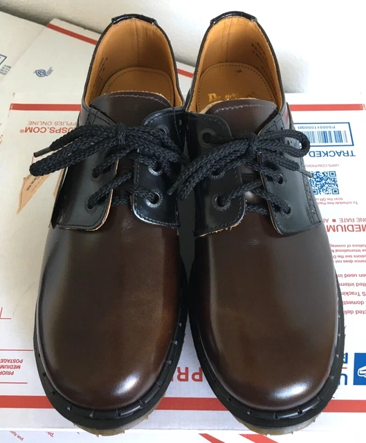 90's Vintage US 9 Brown Black Dr Martens Saddle 3-eye Shoes England 8277 oxfords