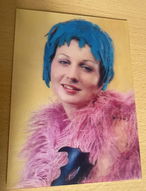 3 d Postkarte Zwinker-Mädchen Erotik Wackelkarte blaue Haare 70er Jahre toppan