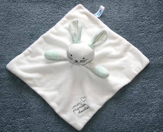 Dodie Doudou Lapin Plat Blanc Vert Raye Beige Mon Premier Doudou Coeur Etat Neuf