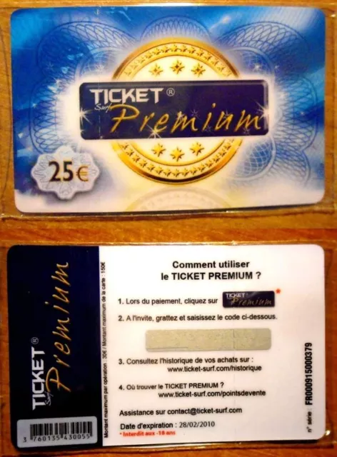 Ticket Premium – Fond Bleu – Neuf – 25 € – 28/02/2010