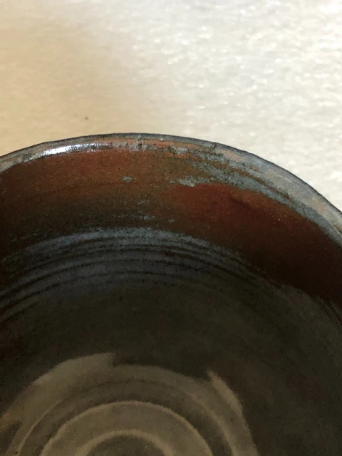 beurrier pot couvert grès décor bleu artisanat signature à identifier poterie 8
