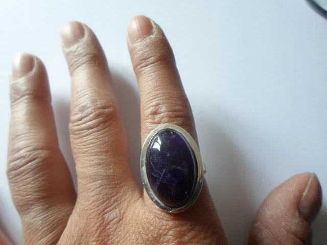 Bague En Argent Massif Avec Cabochon Violet - Taille 54 - Occasion
