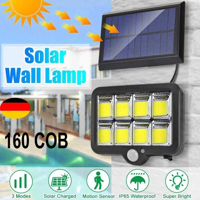 LED Solarleuchte Solarlampe mit Bewegungsmelder Außen Fluter Strahler 5M Kabel