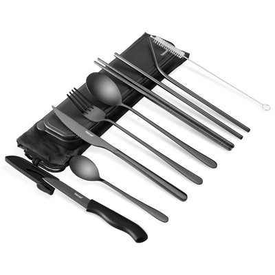 Set di Bacchette per Cucchiaio Forchetta Coltello per Ufficio Utensili da Viaggio Per Posate Campeggio con Custodia e Borsa Scuola Color-B SITAKE Set 4 Pezzi di Acciaio Inossidabile Posate Set 