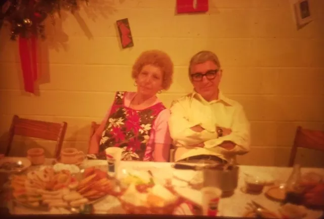 Christmas Vintage 35mm Slide Photo 1970s Party Cookies Man Woman Glasses