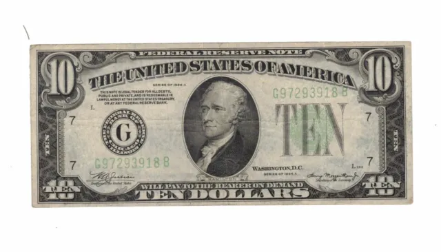 $10 1934A Federal Reserve Note  ten dollar, series A, Chicago