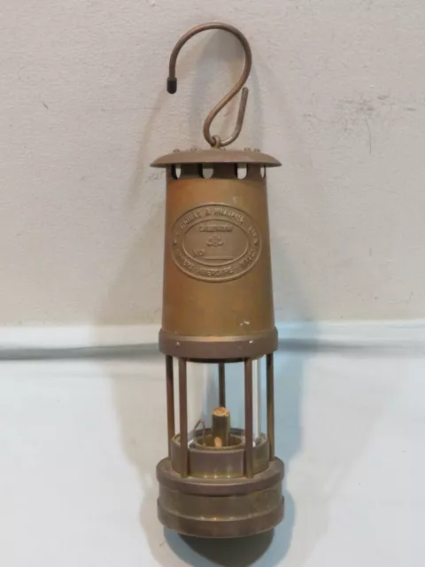 Vintage E. Thomas & Williams Miners Brass Oil Lamp
