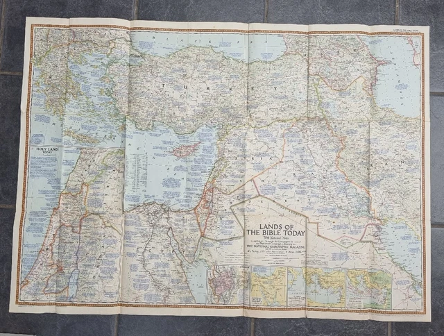 1956 Vintage National Geographic Map of Lands of the Bible Today MADE IN USA -C8