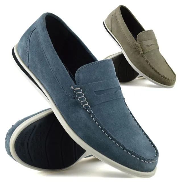 Mens Leather Slip On Loafers Memory Foam Casual Walking Boat Moccasin Shoes Size