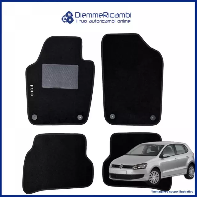 Serie 4 Tappeti - Tappetini In Moquette Neri Per Volkswagen Polo V 6R Dal 2009